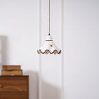 Pendant Lamp Ceramic Wavy Shade Rustic Brown Trim Retro Farmhouse