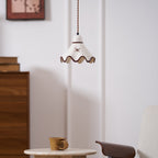 Pendant Lamp Ceramic Wavy Shade Rustic Brown Trim Retro Farmhouse