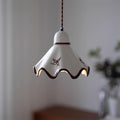 Pendant Lamp Ceramic Wavy Shade Rustic Brown Trim Retro Farmhouse