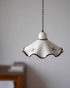 Pendant Lamp Ceramic Wavy Shade Rustic Brown Trim Retro Farmhouse