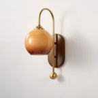 Wall Lamp Metal and Glass Smooth Globe with Wooden Backplate