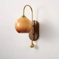 Wall Lamp Metal and Glass Smooth Globe with Wooden Backplate
