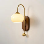 Wall Lamp Metal and Glass Smooth Globe with Wooden Backplate