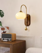 Wall Lamp Metal and Glass Smooth Globe with Wooden Backplate