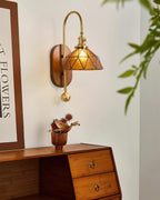 Wall Lamp Metal and Glass Smooth Globe with Wooden Backplate