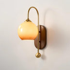 Wall Lamp Metal and Glass Smooth Globe with Wooden Backplate