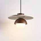 Pendant Lamp Glass Globe Travertine Disc Walnut Wood Natural