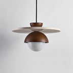 Pendant Lamp Glass Globe Travertine Disc Walnut Wood Natural