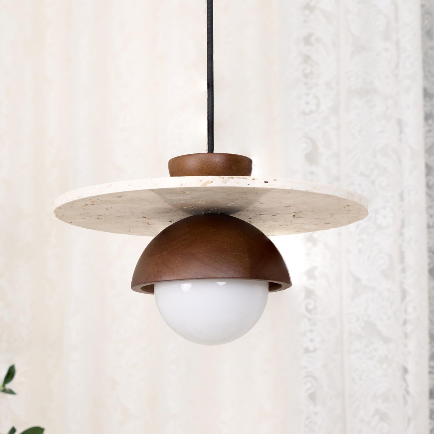 Ritta Pendant Light Glass Globe Travertine
