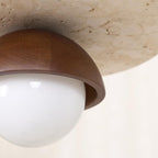 Pendant Lamp Glass Globe Travertine Disc Walnut Wood Natural