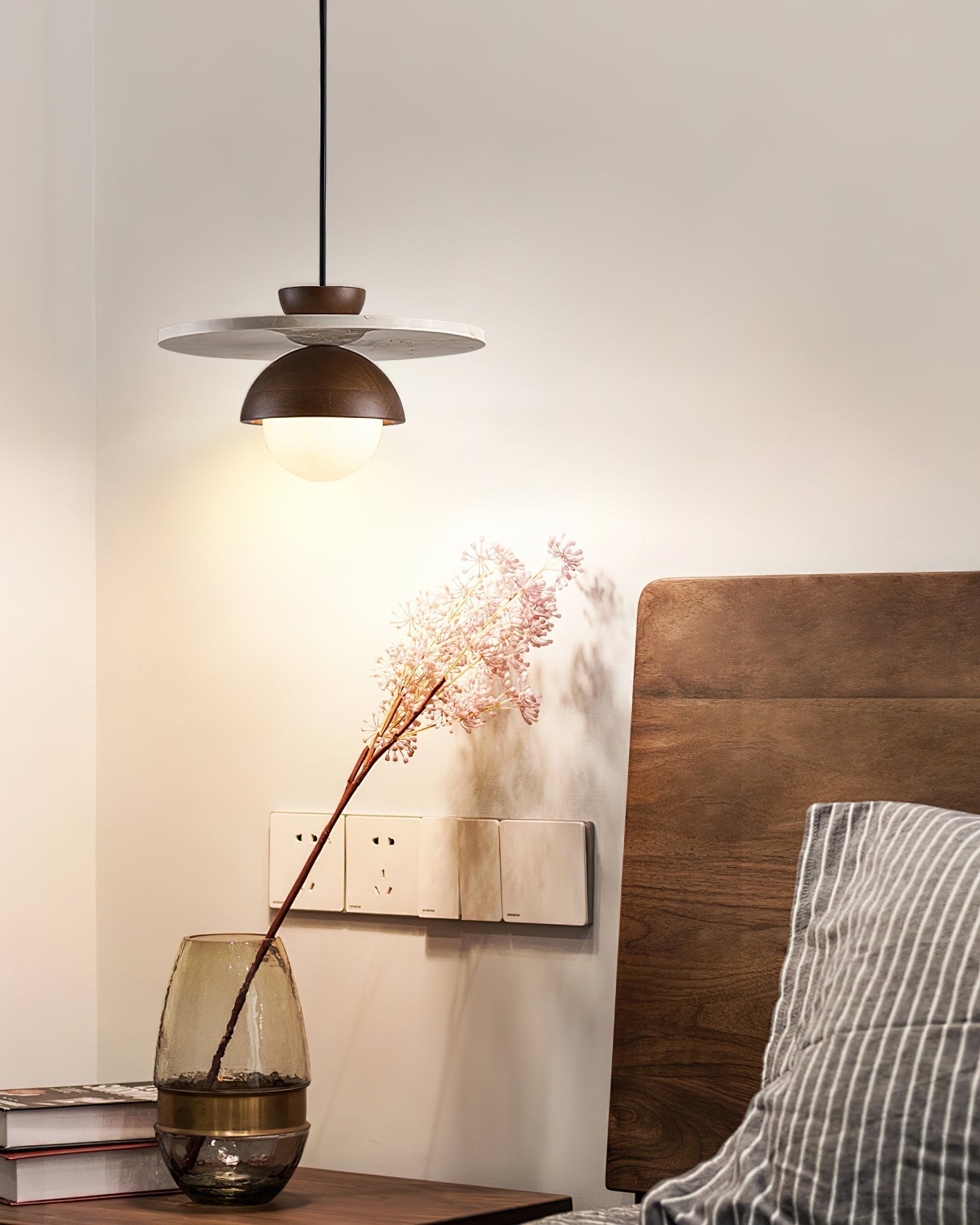 Ritta Pendant Light Glass Globe Travertine