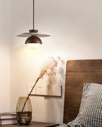Pendant Lamp Glass Globe Travertine Disc Walnut Wood Natural