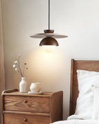 Pendant Lamp Glass Globe Travertine Disc Walnut Wood Natural