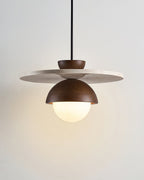 Pendant Lamp Glass Globe Travertine Disc Walnut Wood Natural