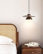 Pendant Lamp Glass Globe Travertine Disc Walnut Wood Natural