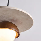 Pendant Lamp Glass Globe Travertine Disc Walnut Wood Natural