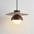 Pendant Lamp Glass Globe Travertine Disc Walnut Wood Natural