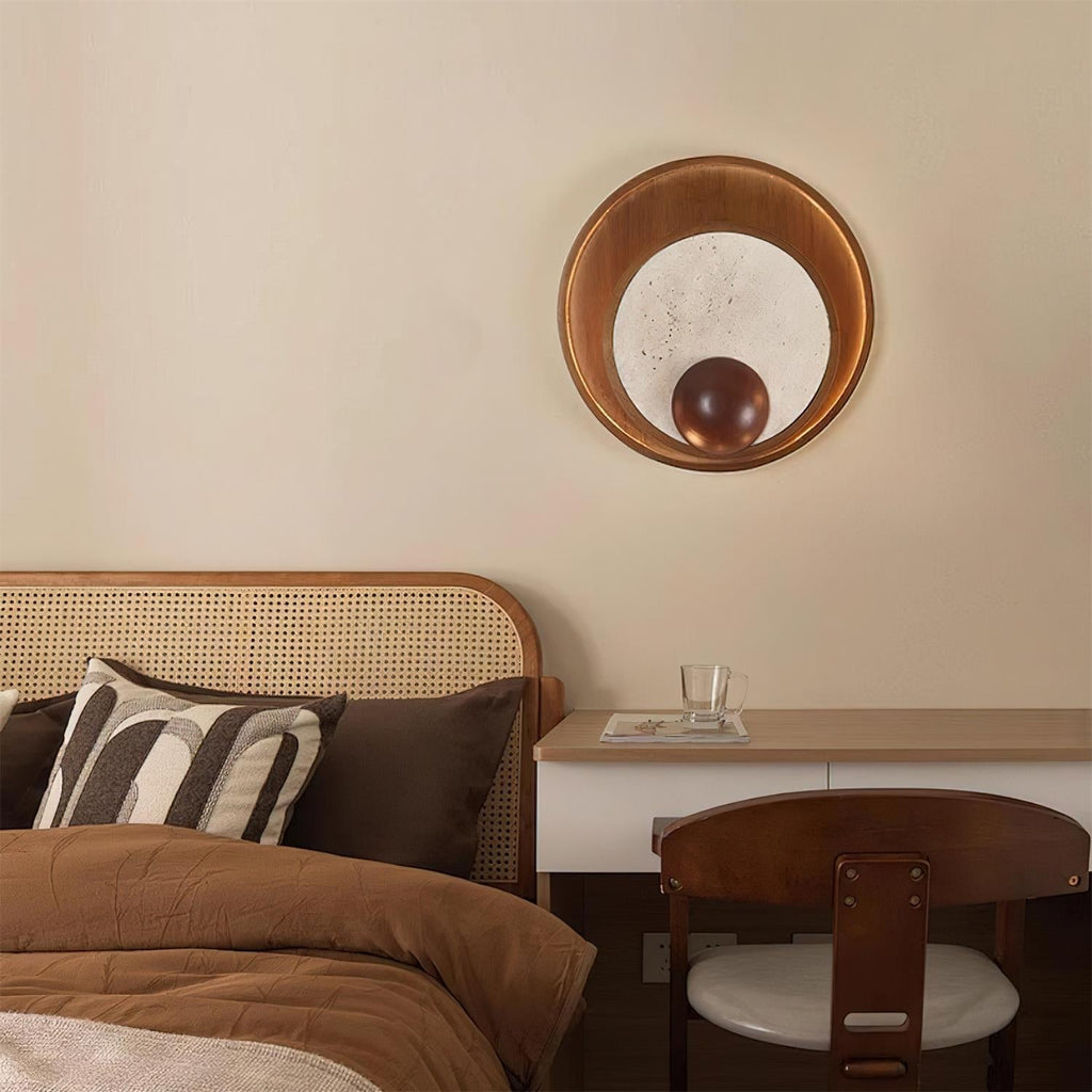 Ritta  Wall Lamp  Travertine Circular Wooden  Frame