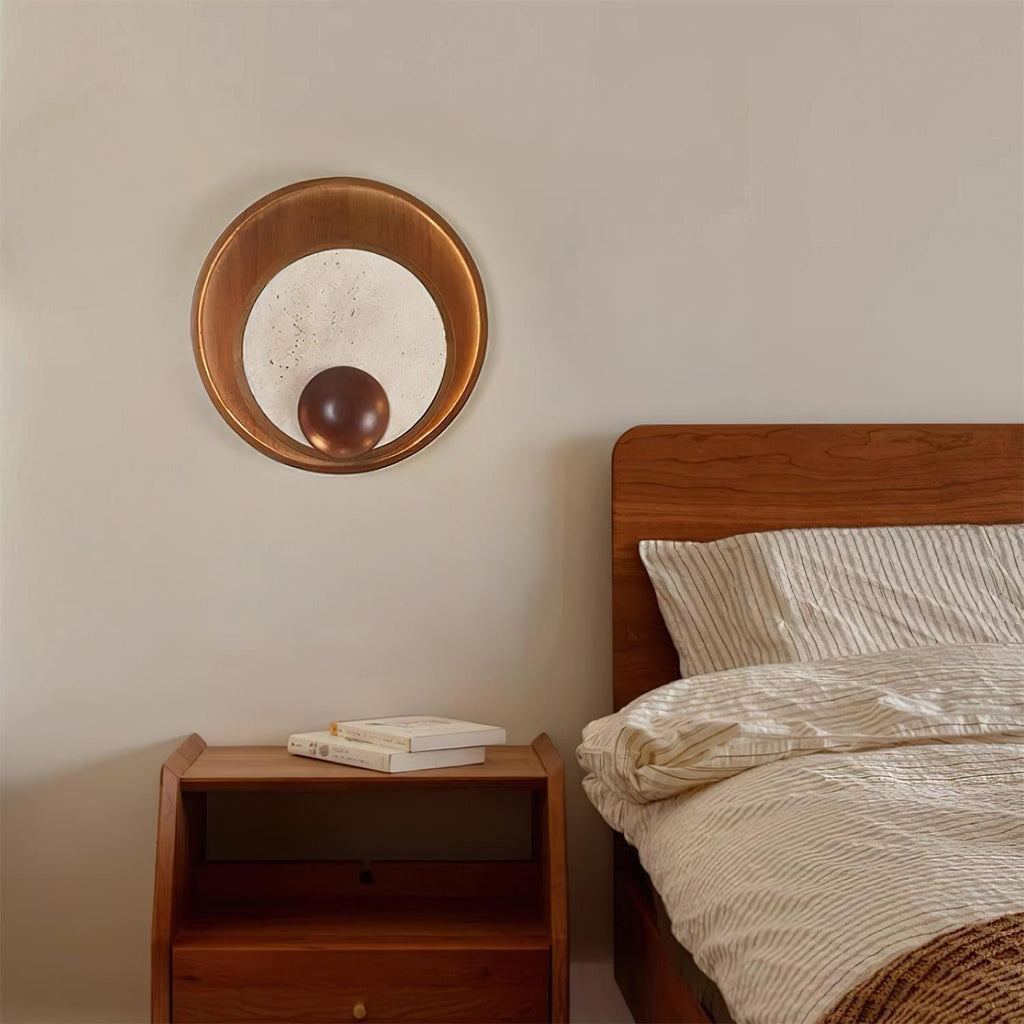 Ritta  Wall Lamp  Travertine Circular Wooden  Frame