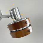 Wall Lamp Metal & Wood Barrel Shade Adjustable Mid-Century