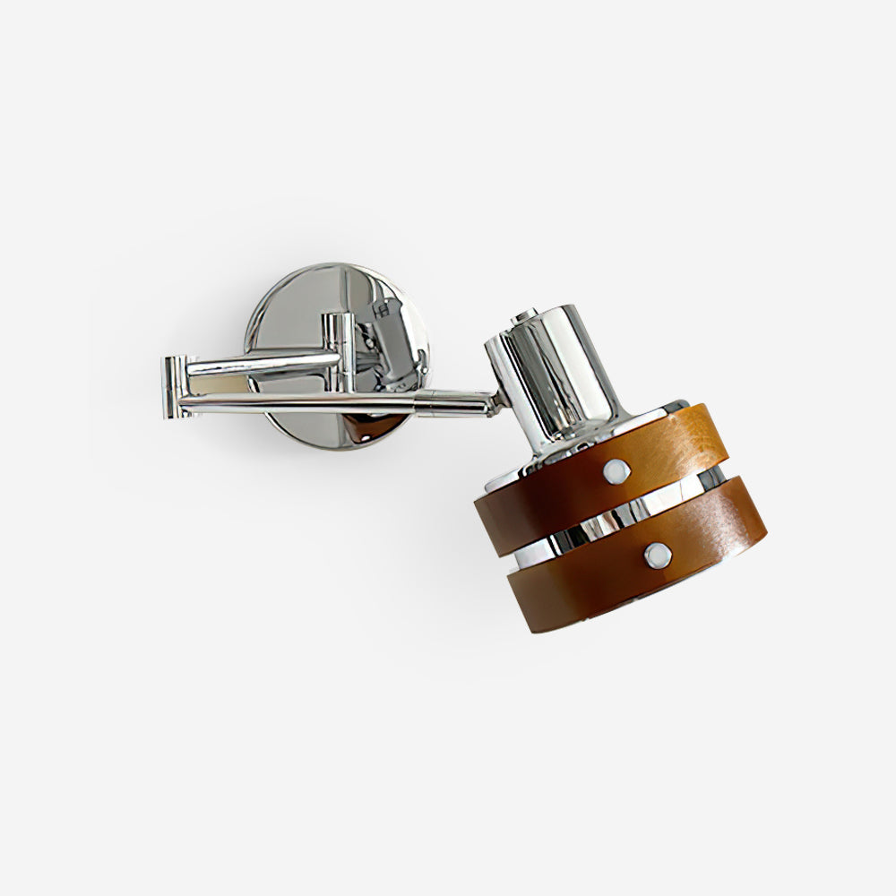 Wall Lamp Metal & Wood Barrel Shade Adjustable Mid-Century