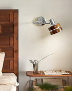 Wall Lamp Metal & Wood Barrel Shade Adjustable Mid-Century