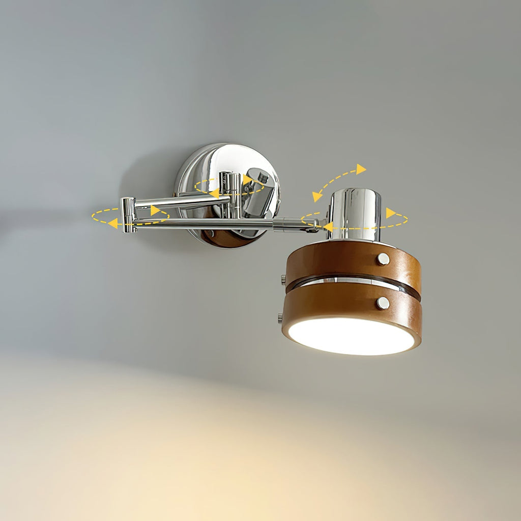 Wall Lamp Metal & Wood Barrel Shade Adjustable Mid-Century