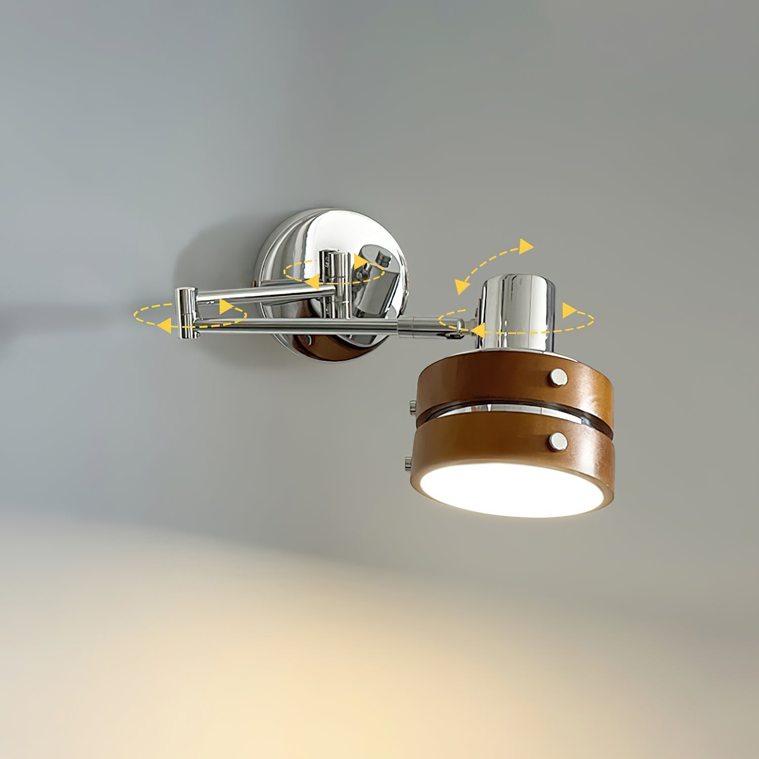 Wall Lamp Metal & Wood Barrel Shade Adjustable Mid-Century