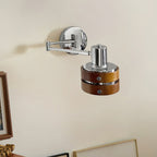 Wall Lamp Metal & Wood Barrel Shade Adjustable Mid-Century