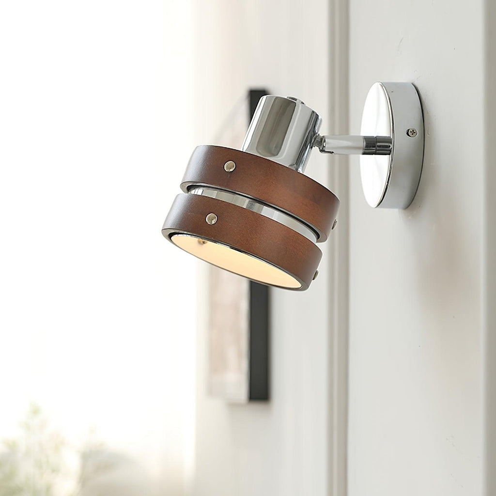 Wall Lamp Metal & Wood Barrel Shade Adjustable Warm Glow
