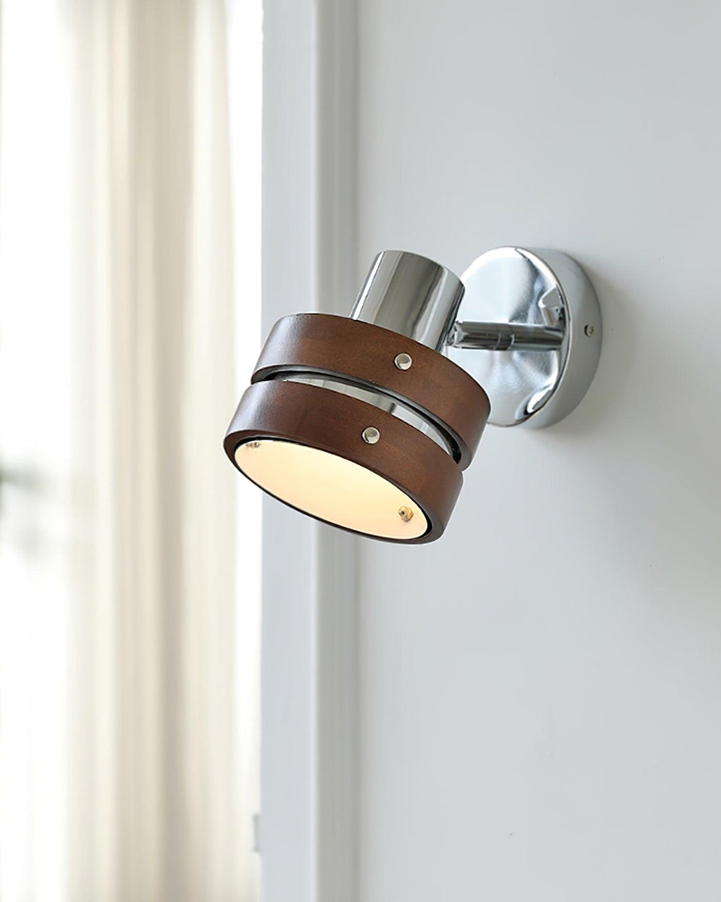Wall Lamp Metal & Wood Barrel Shade Adjustable Warm Glow