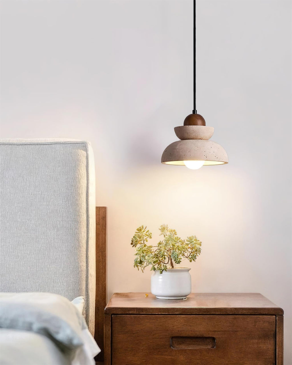 Pendant Lamp Travertine Shade Wood Modern Nordic Beige Walnut