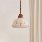 Pendant Lamp Glass Dome Shade Walnut Wood Accent Minimalist