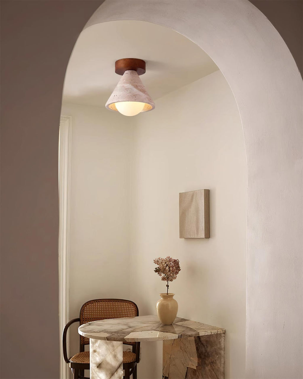 Hudon Travertine Cone Flush Mount Ceiling Light