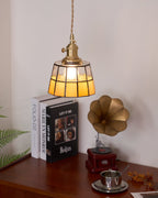 Pendant Lamp Stained Glass Shade Vintage Pattern Brass Retro
