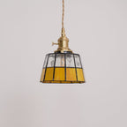 Pendant Lamp Stained Glass Shade Vintage Pattern Brass Retro
