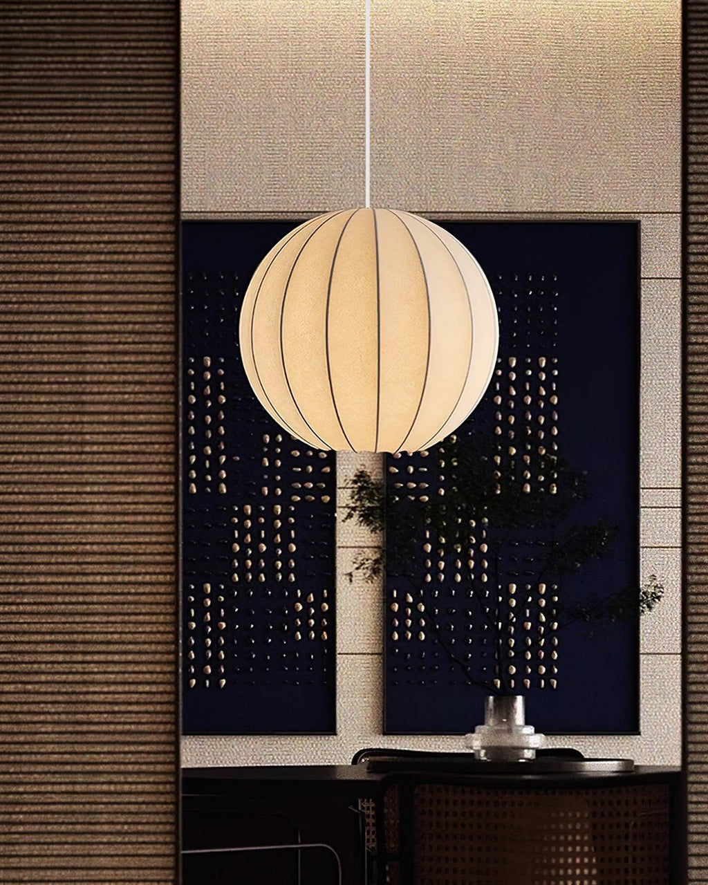 Pendant Light Silk Ribbed Globe Modern Minimalist Ambient Dining