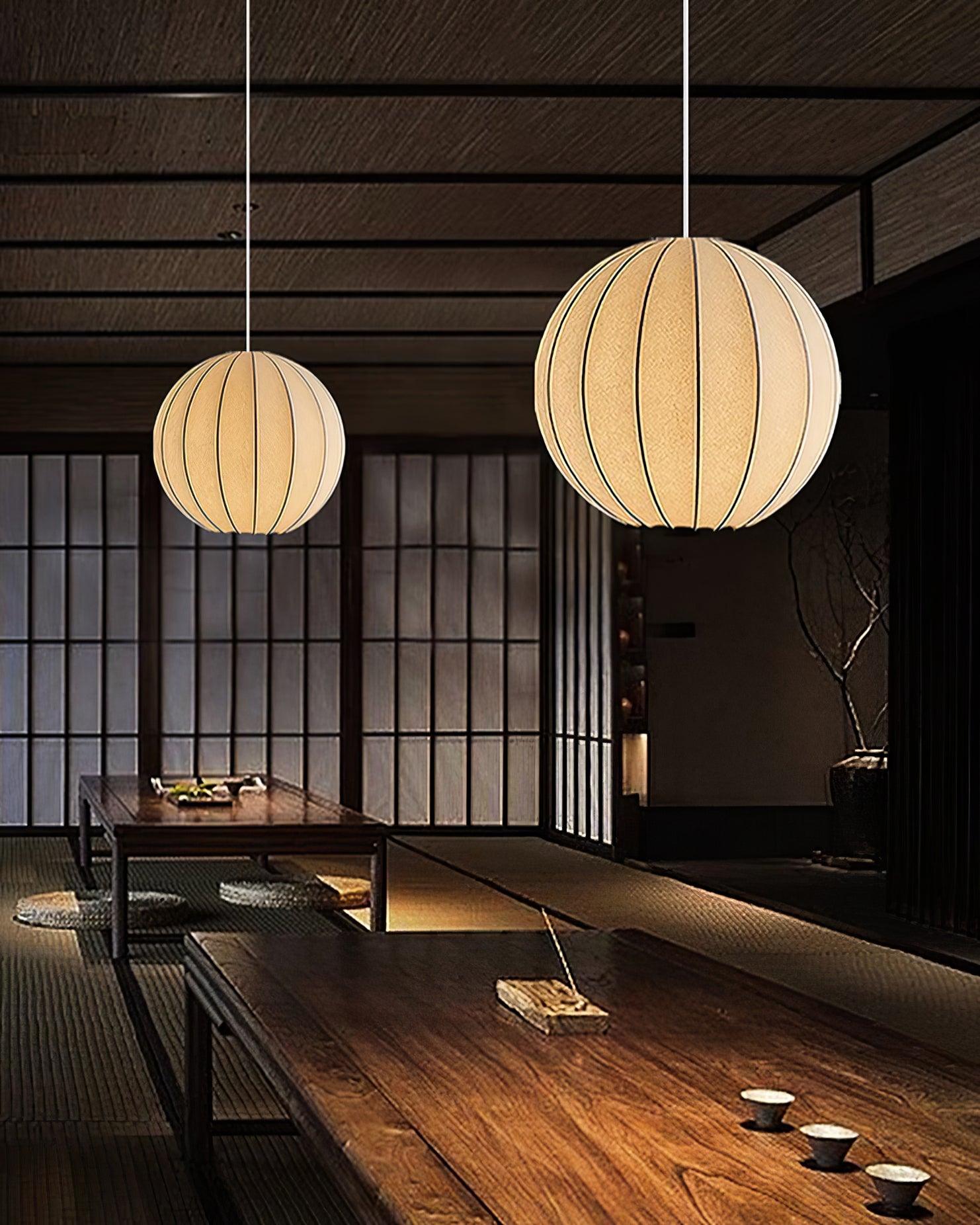 Pendant Light Silk Ribbed Globe Modern Minimalist Ambient Dining