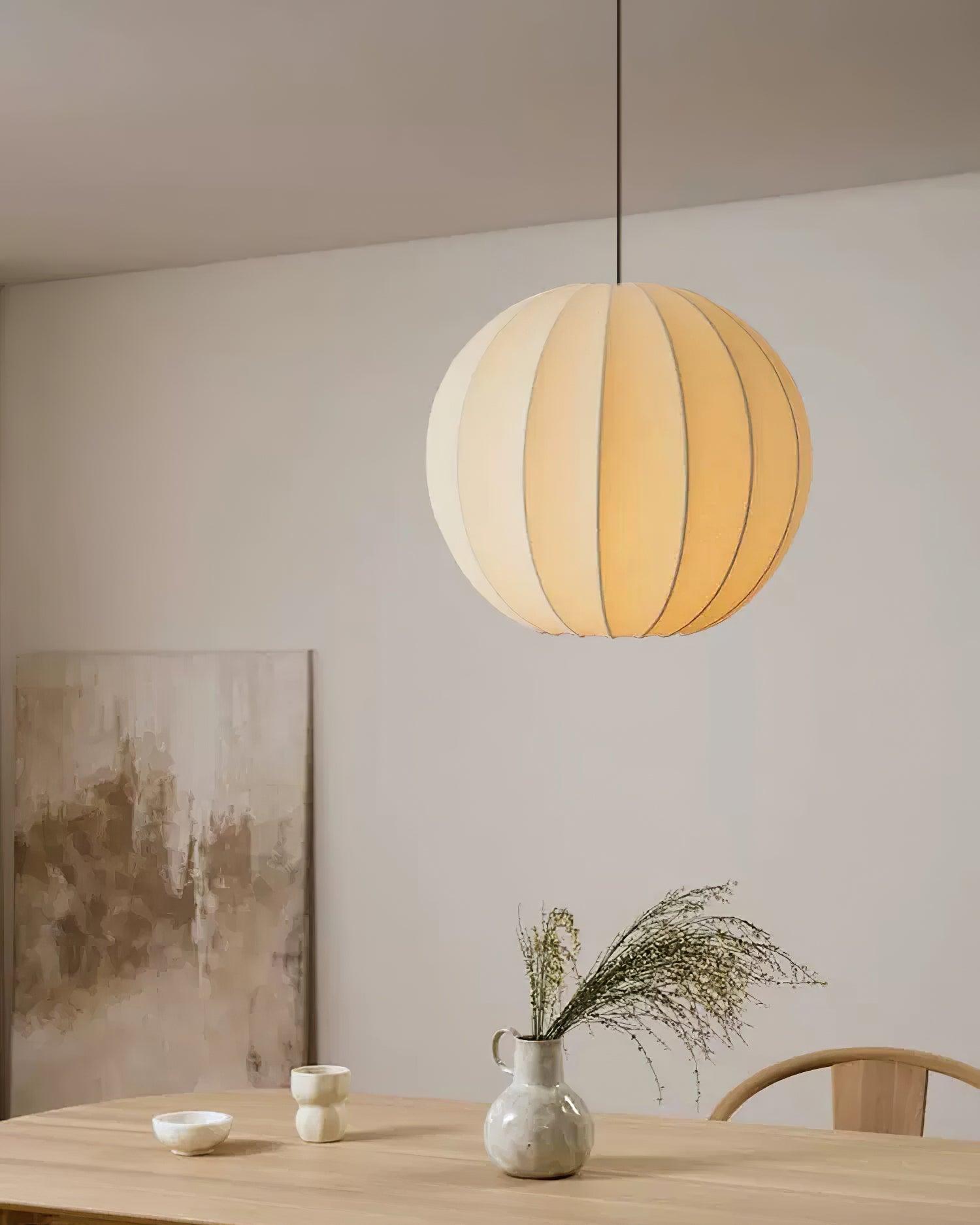 Pendant Light Silk Ribbed Globe Modern Minimalist Ambient Dining