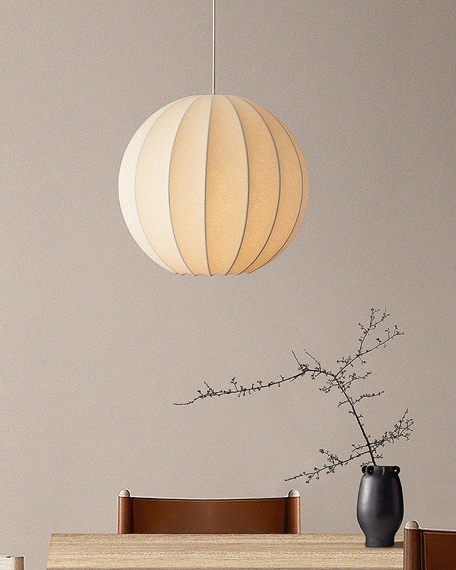 Pendant Light Silk Ribbed Globe Modern Minimalist Ambient Dining
