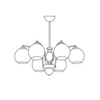 Chandelier Glass Shades Metal Frame Wood Accents Mid-Century Calm