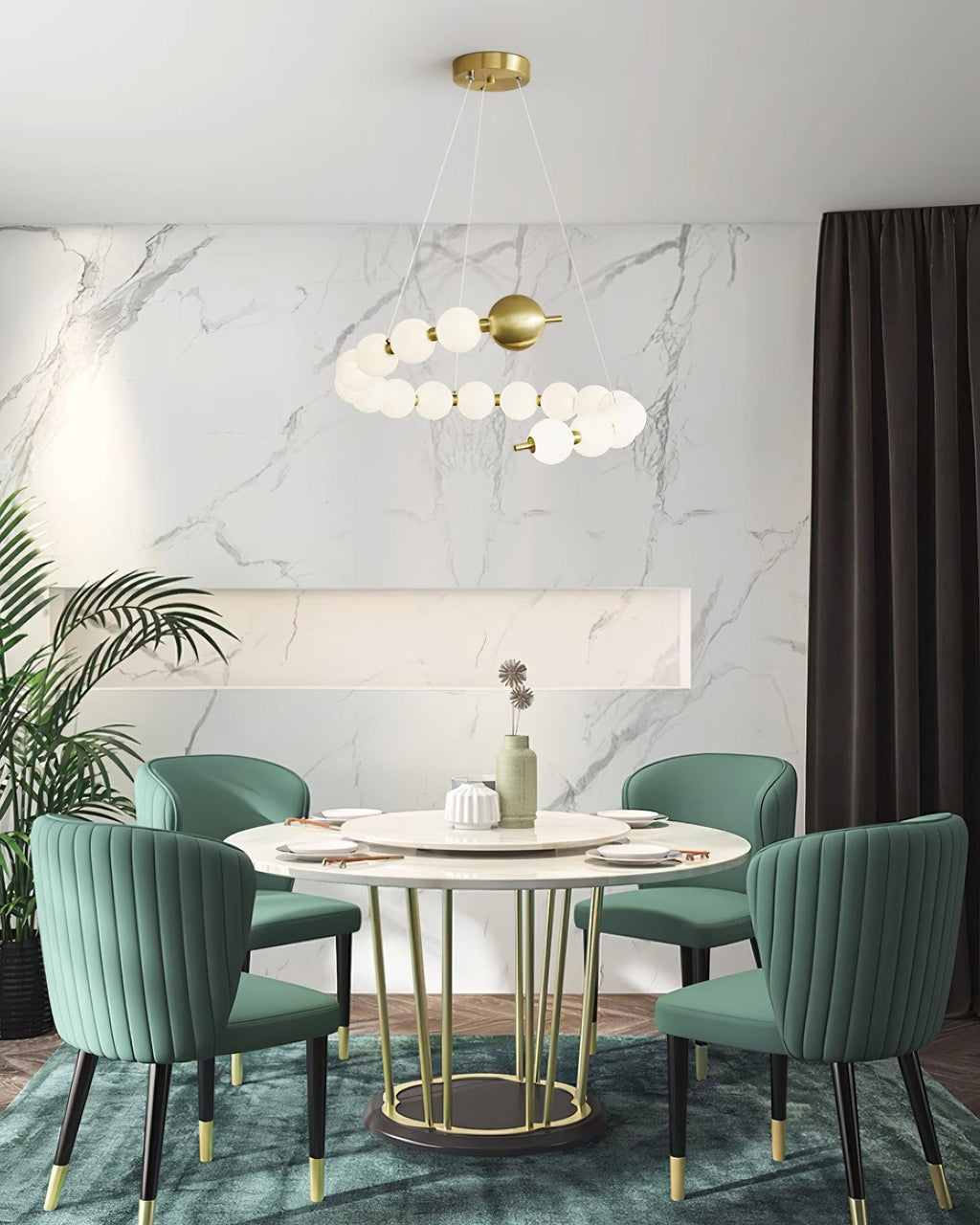 Chandelier Brass Ring Spheres Modern Minimalist