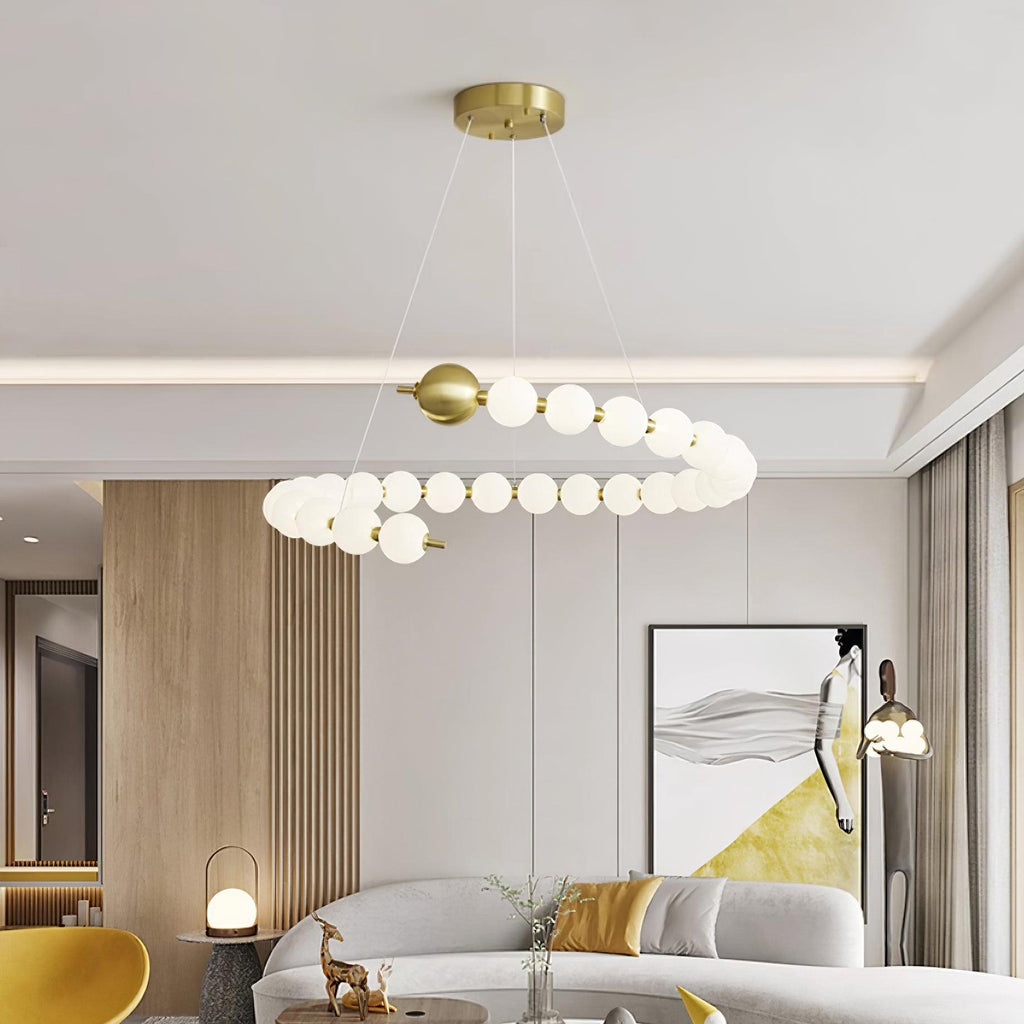 Chandelier Brass Ring Spheres Modern Minimalist