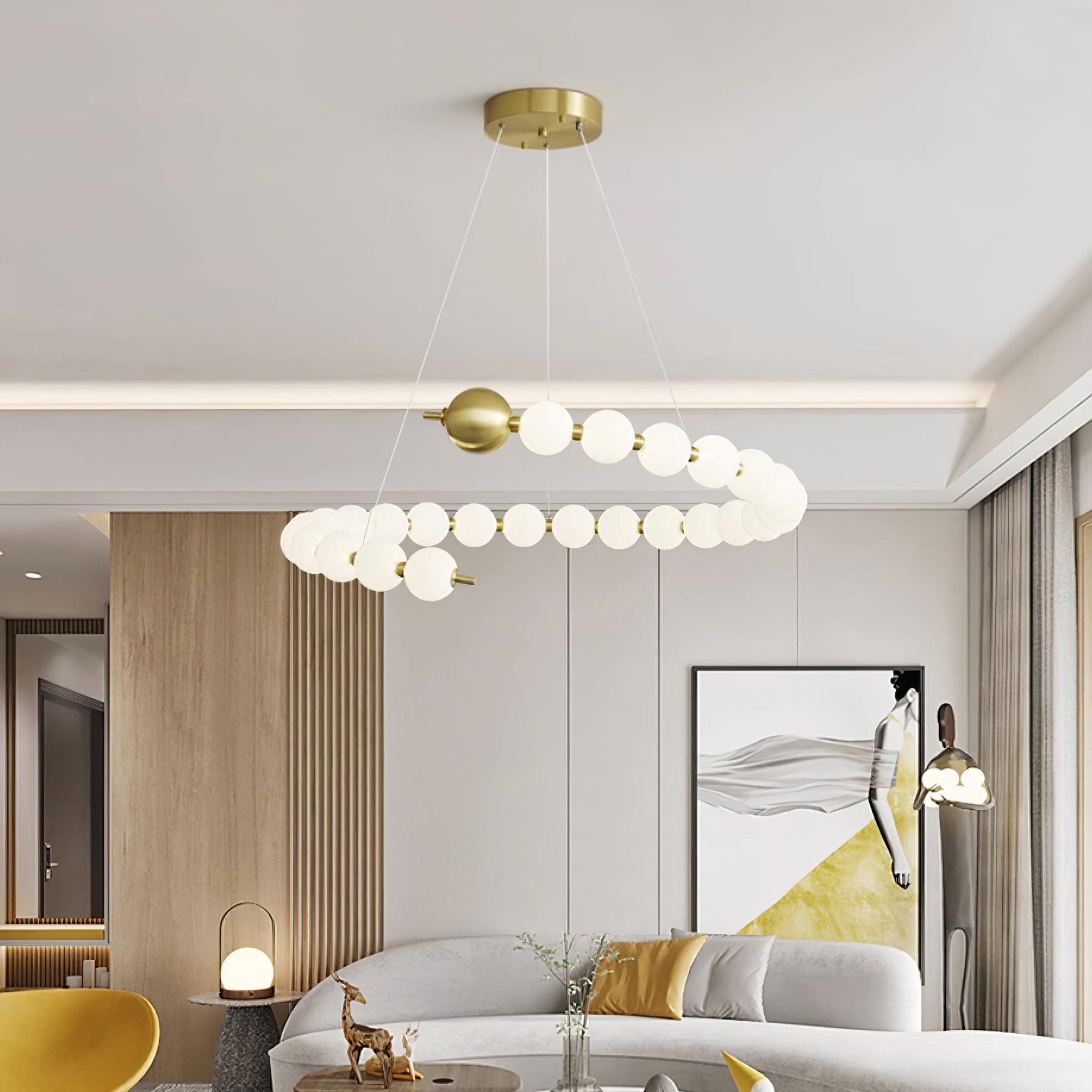 Chandelier Brass Ring Spheres Modern Minimalist