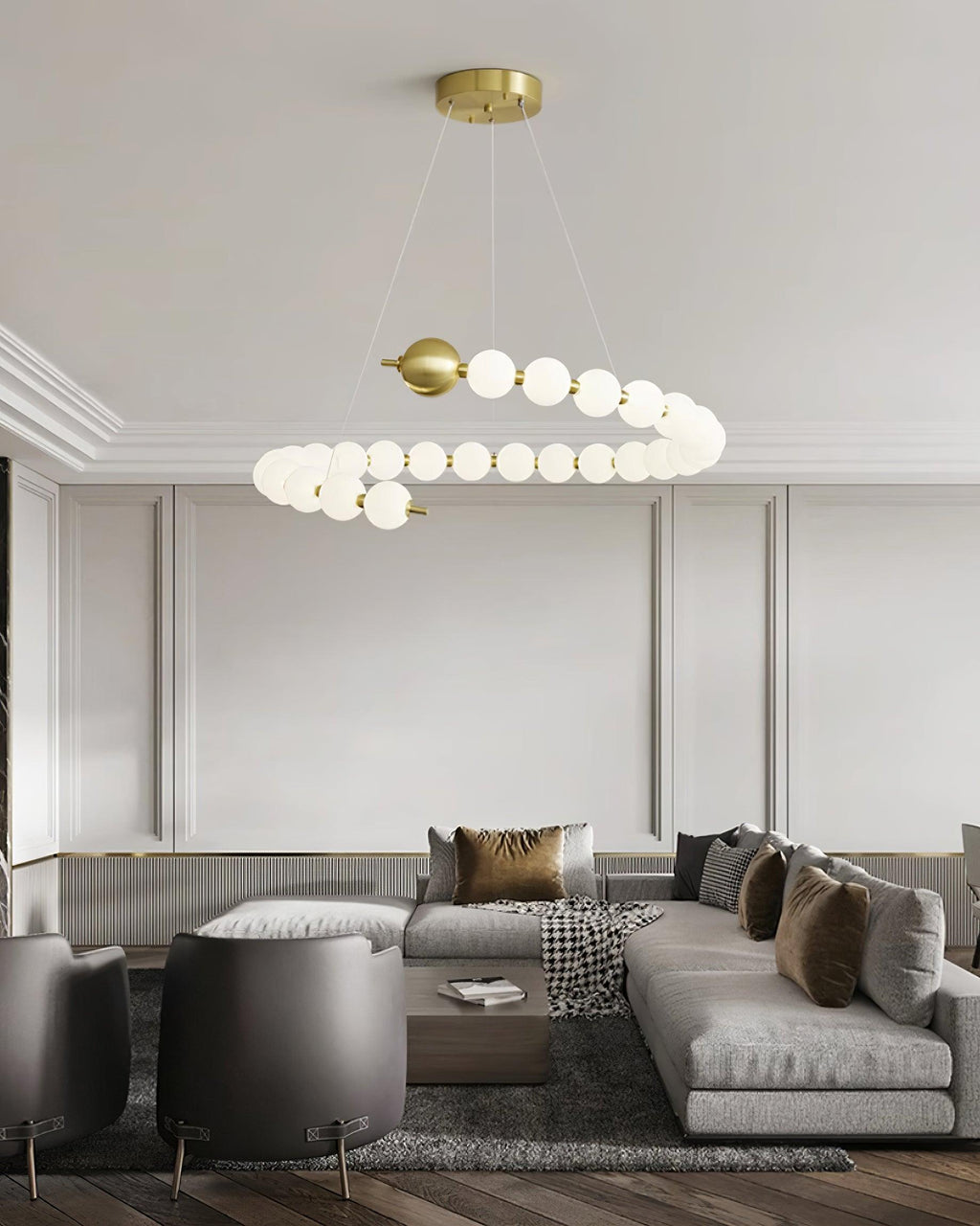 Chandelier Brass Ring Spheres Modern Minimalist