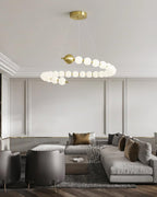 Chandelier Brass Ring Spheres Modern Minimalist