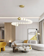 Chandelier Brass Ring Spheres Modern Minimalist