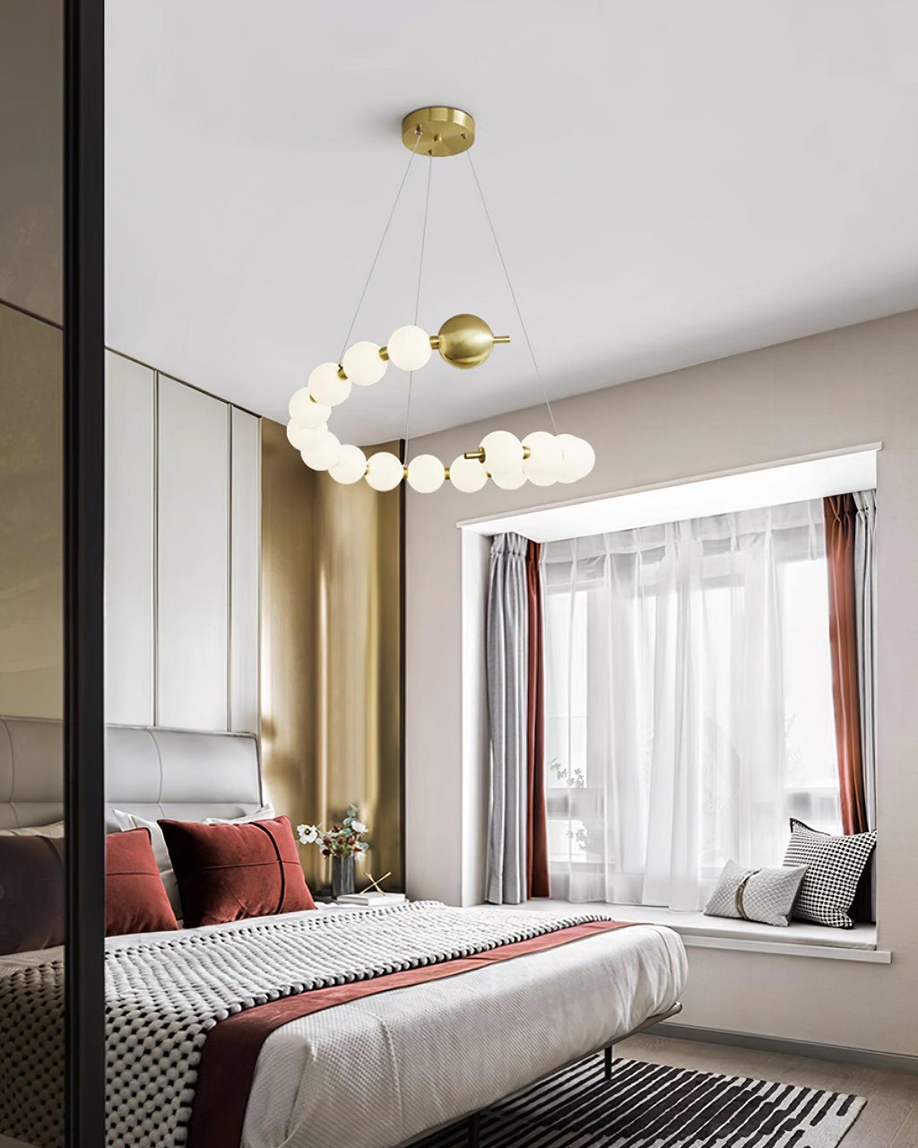 Chandelier Brass Ring Spheres Modern Minimalist