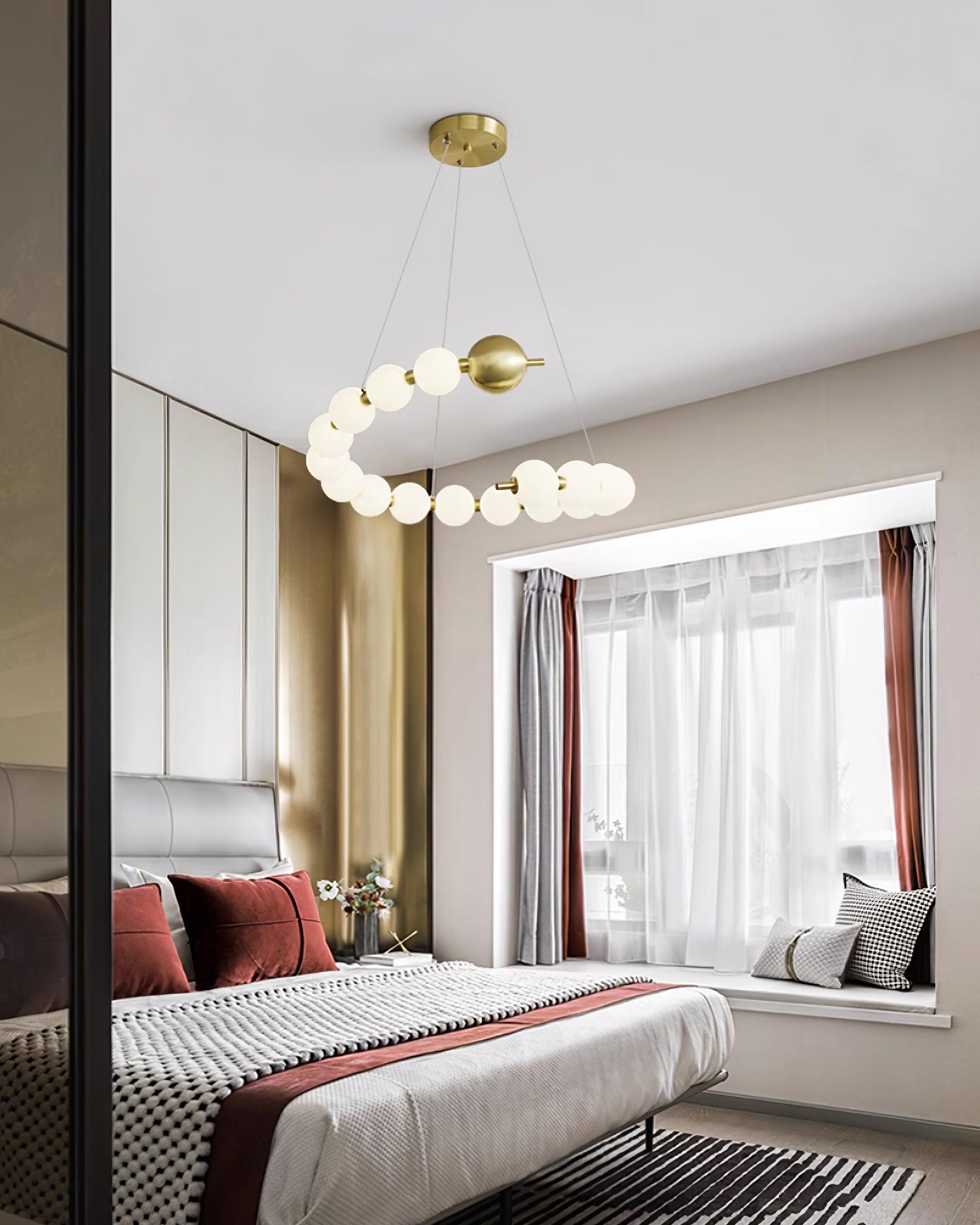 Chandelier Brass Ring Spheres Modern Minimalist