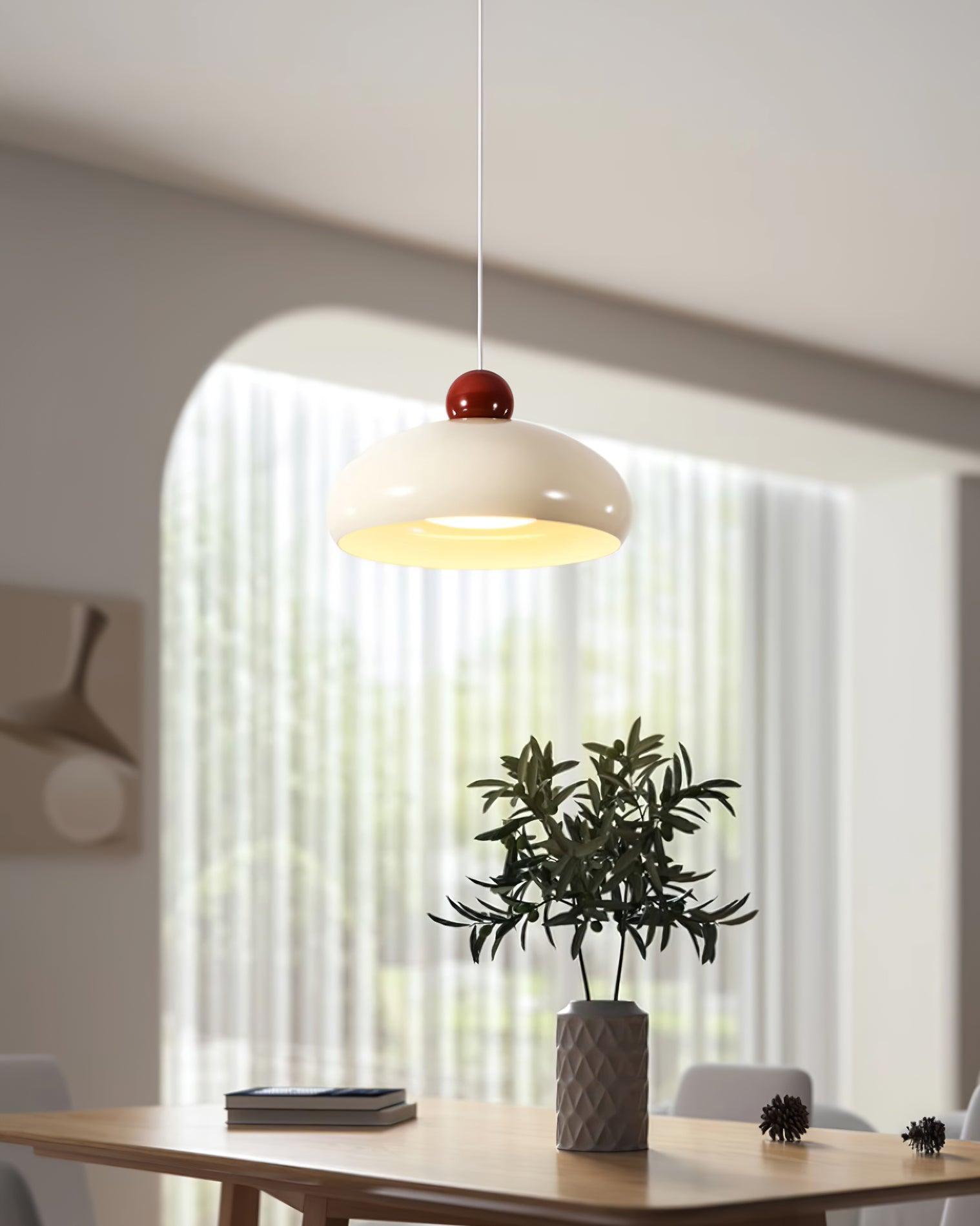 Pendant Light Dome Shade White Red